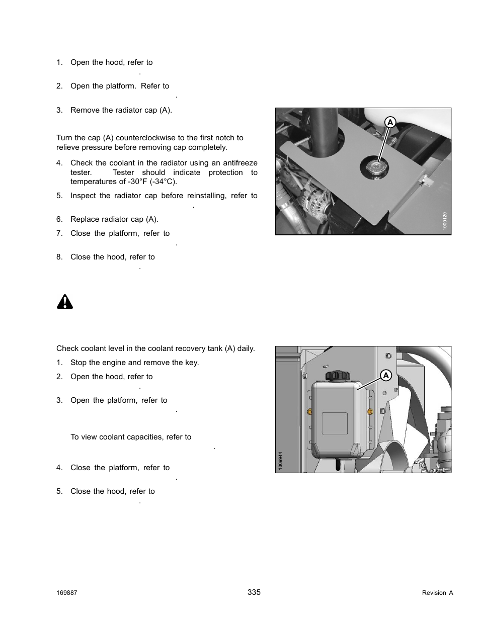 Checking coolant level, Danger | MacDon M205 Operators Manual User Manual | Page 351 / 482