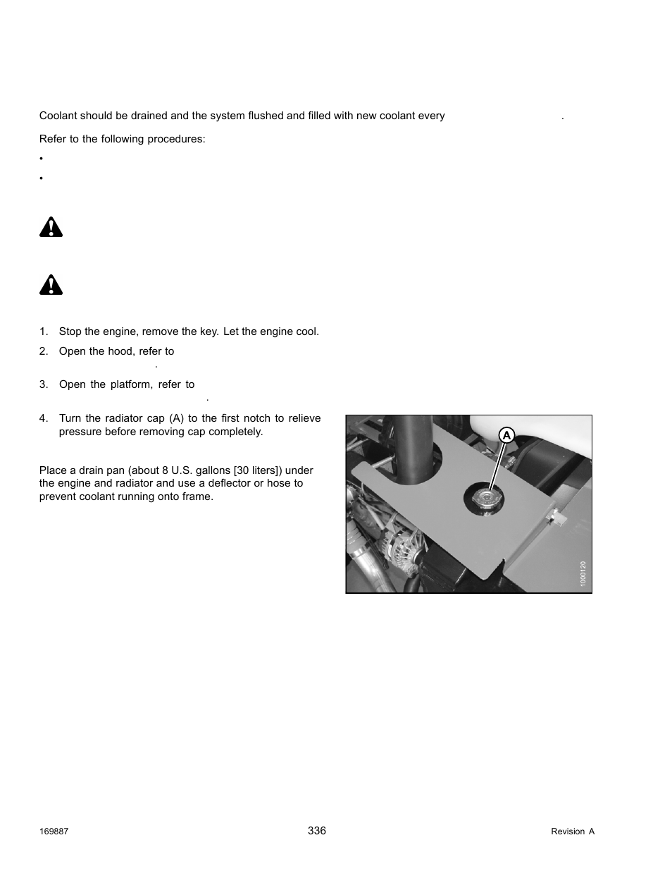 Changing coolant, Draining coolant, Danger | Caution | MacDon M205 Operators Manual User Manual | Page 352 / 482