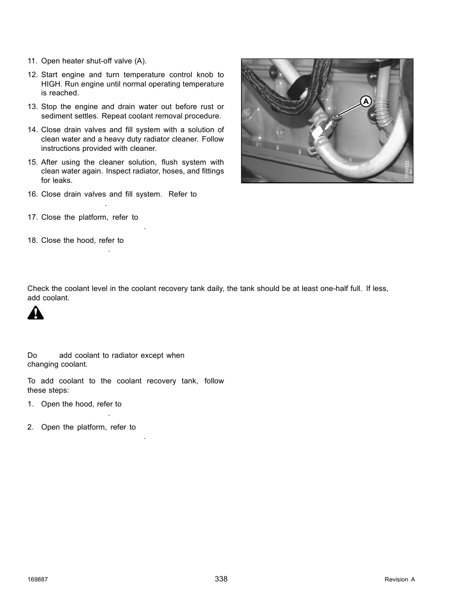 Adding coolant, Caution | MacDon M205 Operators Manual User Manual | Page 354 / 482
