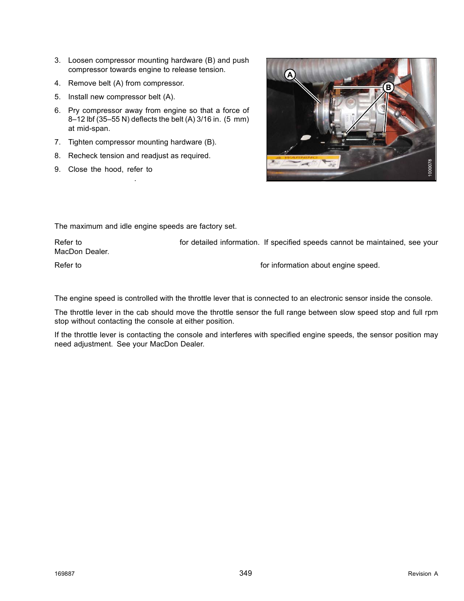 Engine speed, Throttle adjustment | MacDon M205 Operators Manual User Manual | Page 365 / 482