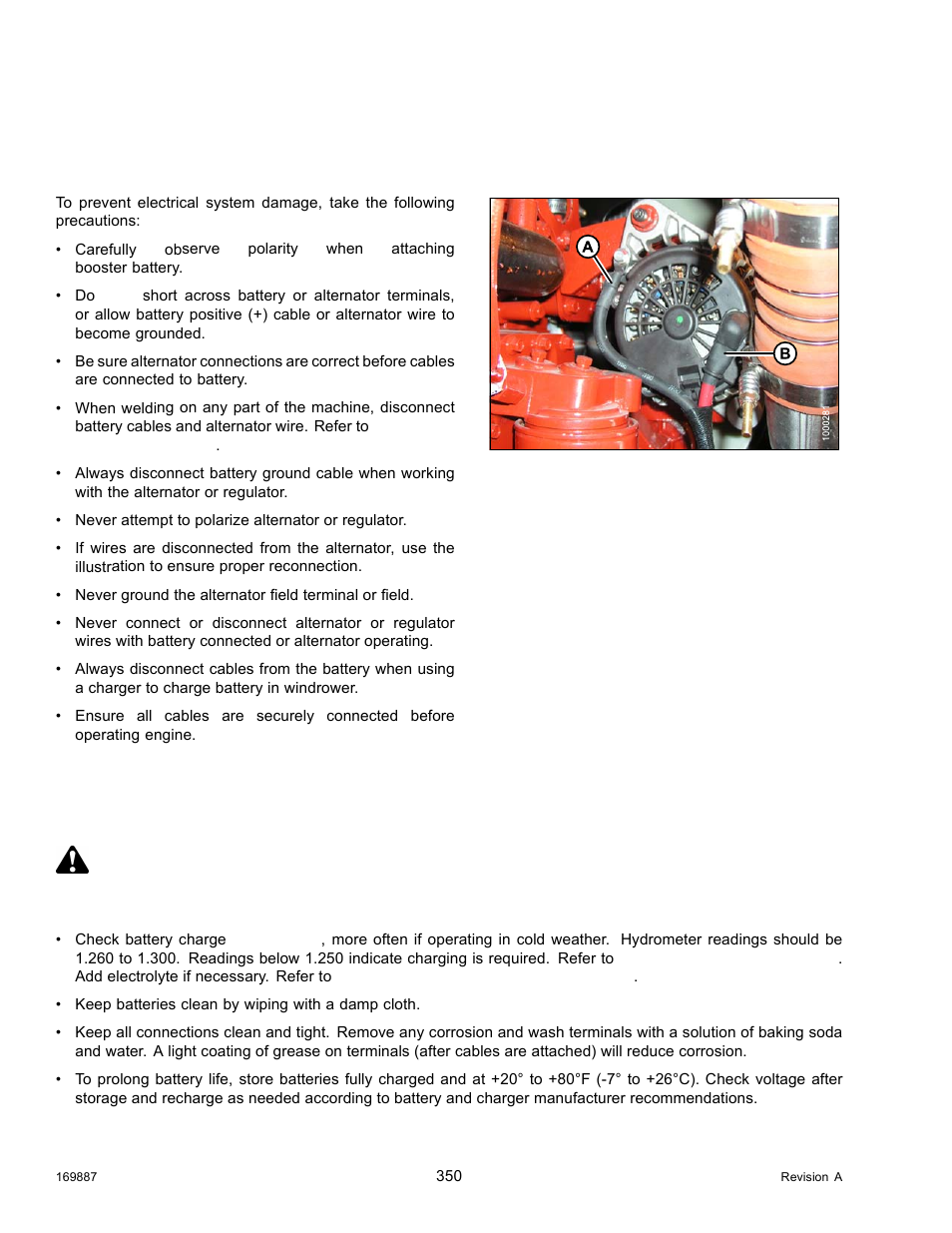 8electrical system, Preventing electrical system damage, Battery | Maintaining the battery, Electrical system, Preventing electrical system damage battery, 8 electrical system, Caution | MacDon M205 Operators Manual User Manual | Page 366 / 482