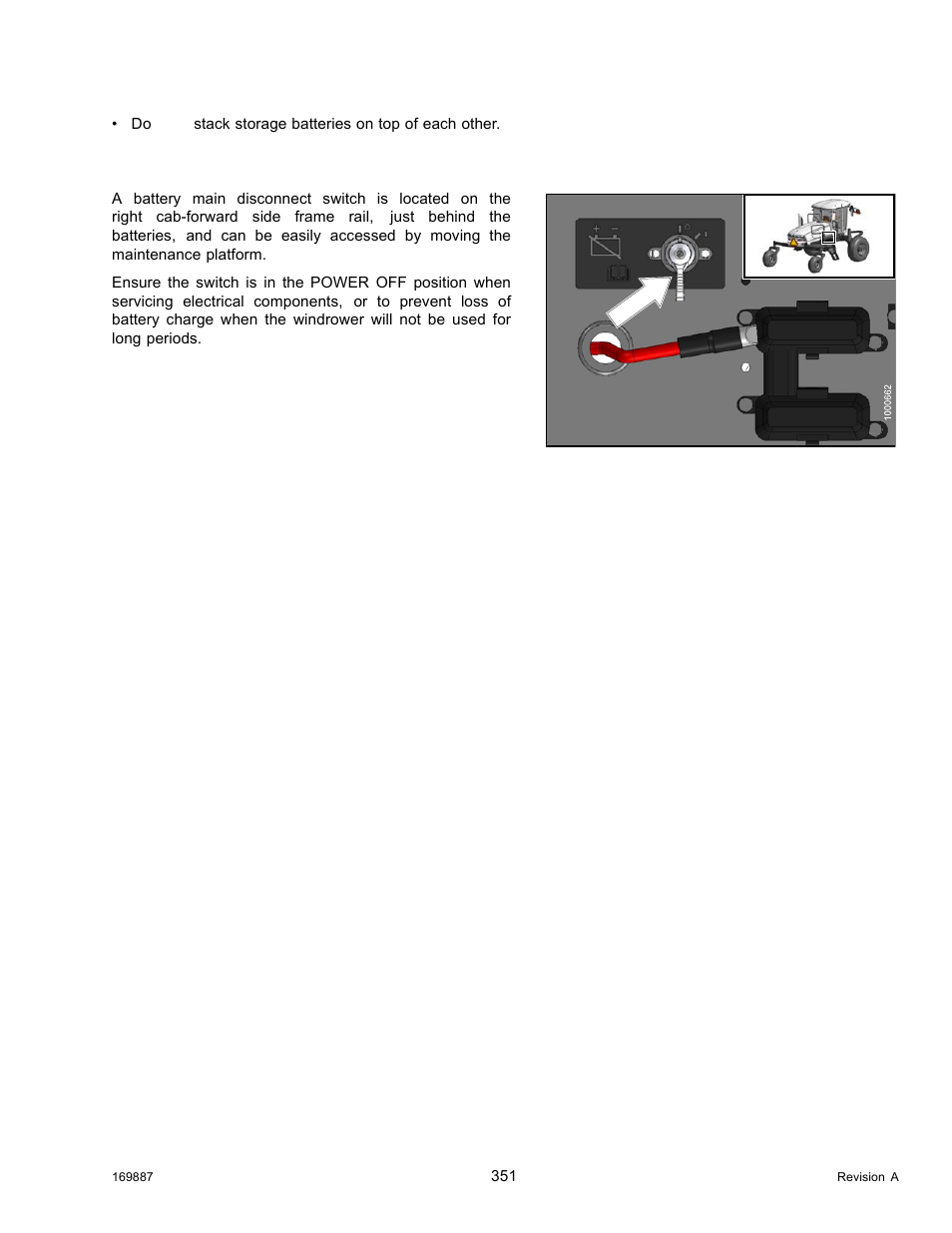Battery main disconnect switch | MacDon M205 Operators Manual User Manual | Page 367 / 482
