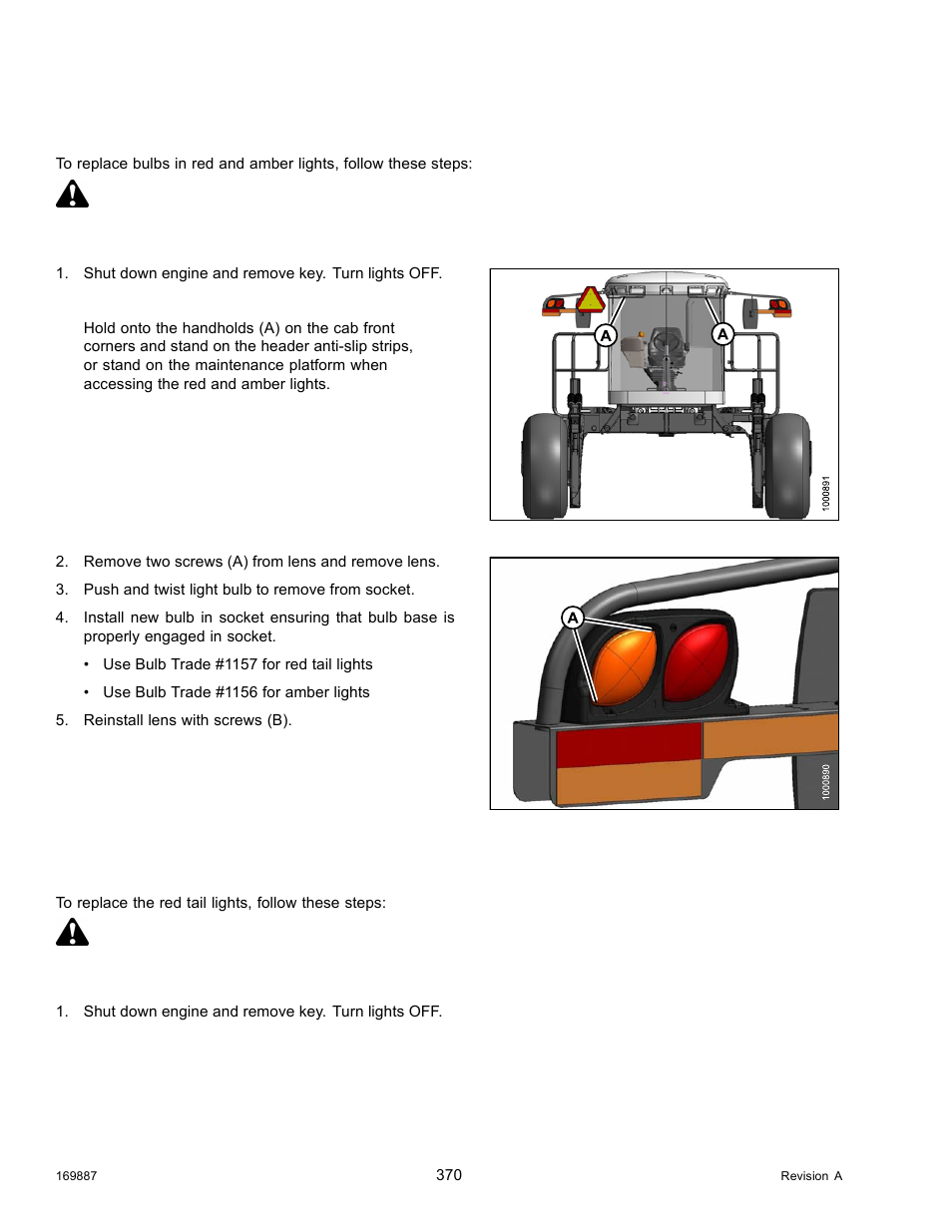 Replacing bulbs in red and amber lights, Replacing red tail lights (if installed), Danger | MacDon M205 Operators Manual User Manual | Page 386 / 482