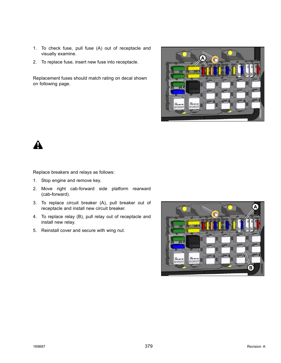 Checking and replacing fuses, Replacing circuit breakers and relays, Danger | MacDon M205 Operators Manual User Manual | Page 395 / 482