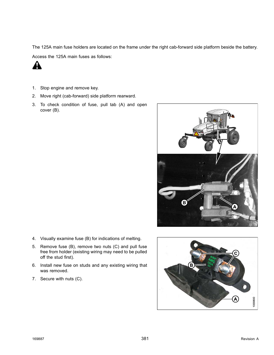 Inspecting and replacing 125a main fuses, Danger | MacDon M205 Operators Manual User Manual | Page 397 / 482