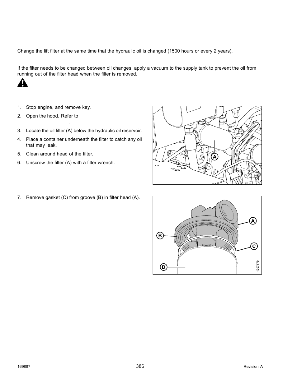 Removing lift filter, Danger | MacDon M205 Operators Manual User Manual | Page 402 / 482