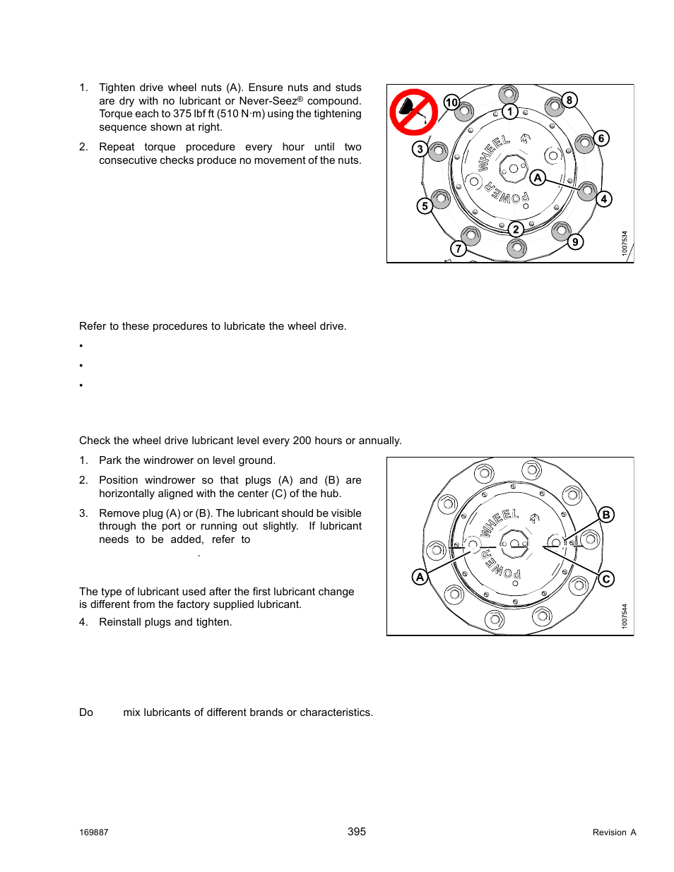 Lubricating wheel drive, Checking wheel drive lubricant level, Adding wheel drive lubricant | MacDon M205 Operators Manual User Manual | Page 411 / 482