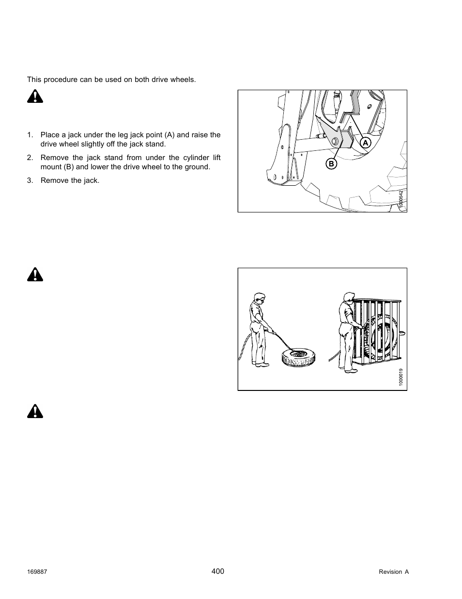 Lowering drive wheel, Caster wheel, Inflating caster tire | Caution, Danger | MacDon M205 Operators Manual User Manual | Page 416 / 482