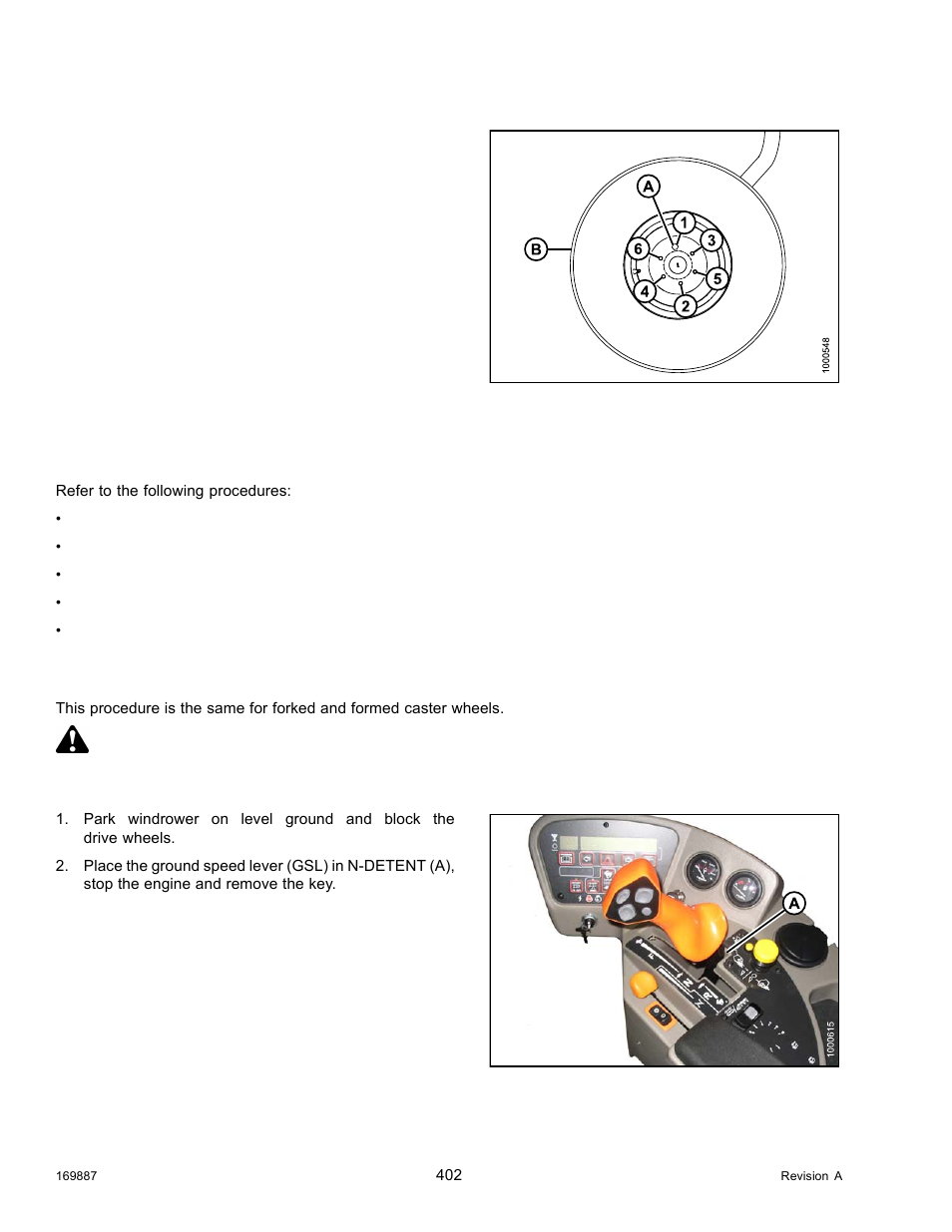 Servicing caster wheels, Raising caster wheel (formed and forked), Danger | MacDon M205 Operators Manual User Manual | Page 418 / 482