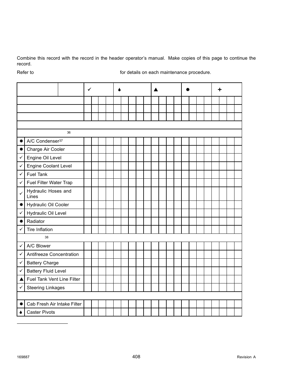 Maintenance schedule/record, Maintenance | MacDon M205 Operators Manual User Manual | Page 424 / 482