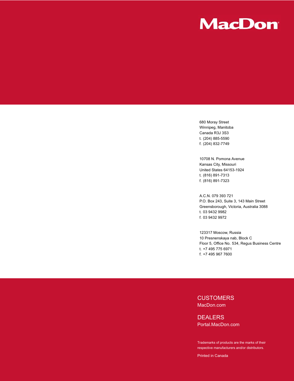 Customers, Dealers | MacDon M205 Operators Manual User Manual | Page 482 / 482