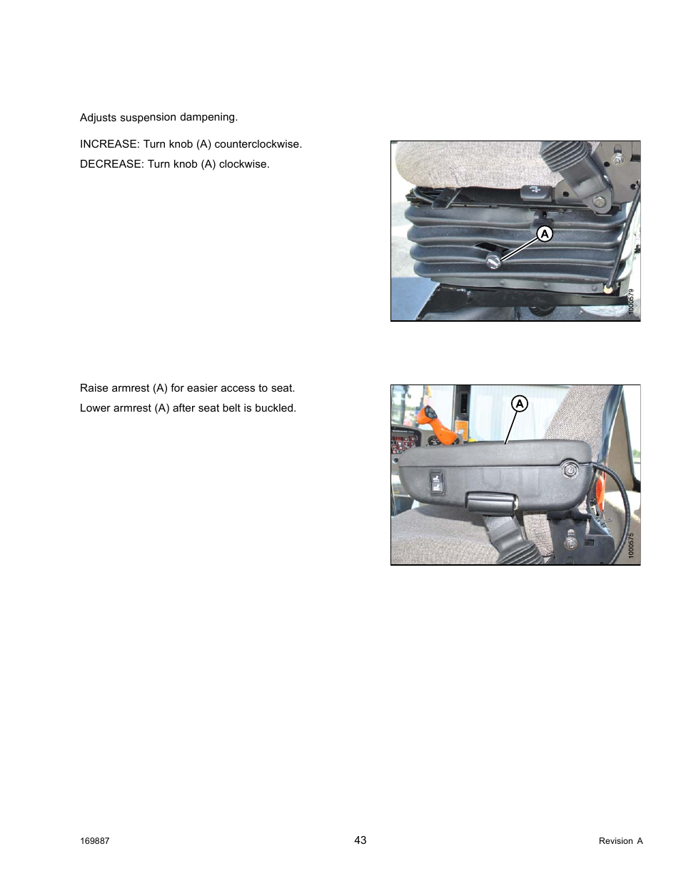 3vertical dampener, 4armrest, Vertical dampener | Armrest, 3 vertical dampener, 4 armrest | MacDon M205 Operators Manual User Manual | Page 59 / 482