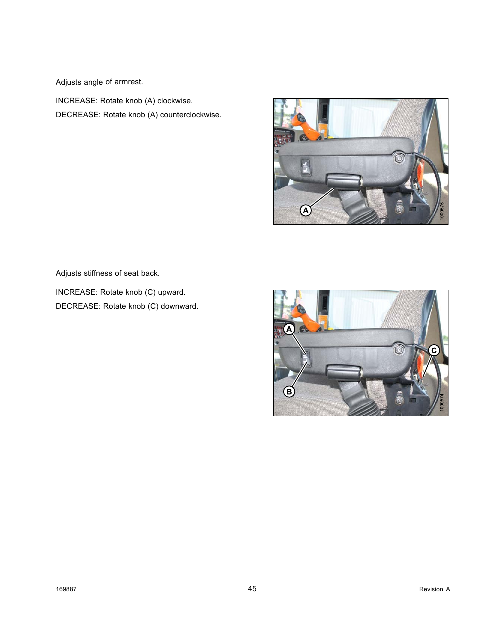 7armrest angle, 8lumbar support, Armrest angle | Lumbar support, 7 armrest angle, 8 lumbar support | MacDon M205 Operators Manual User Manual | Page 61 / 482