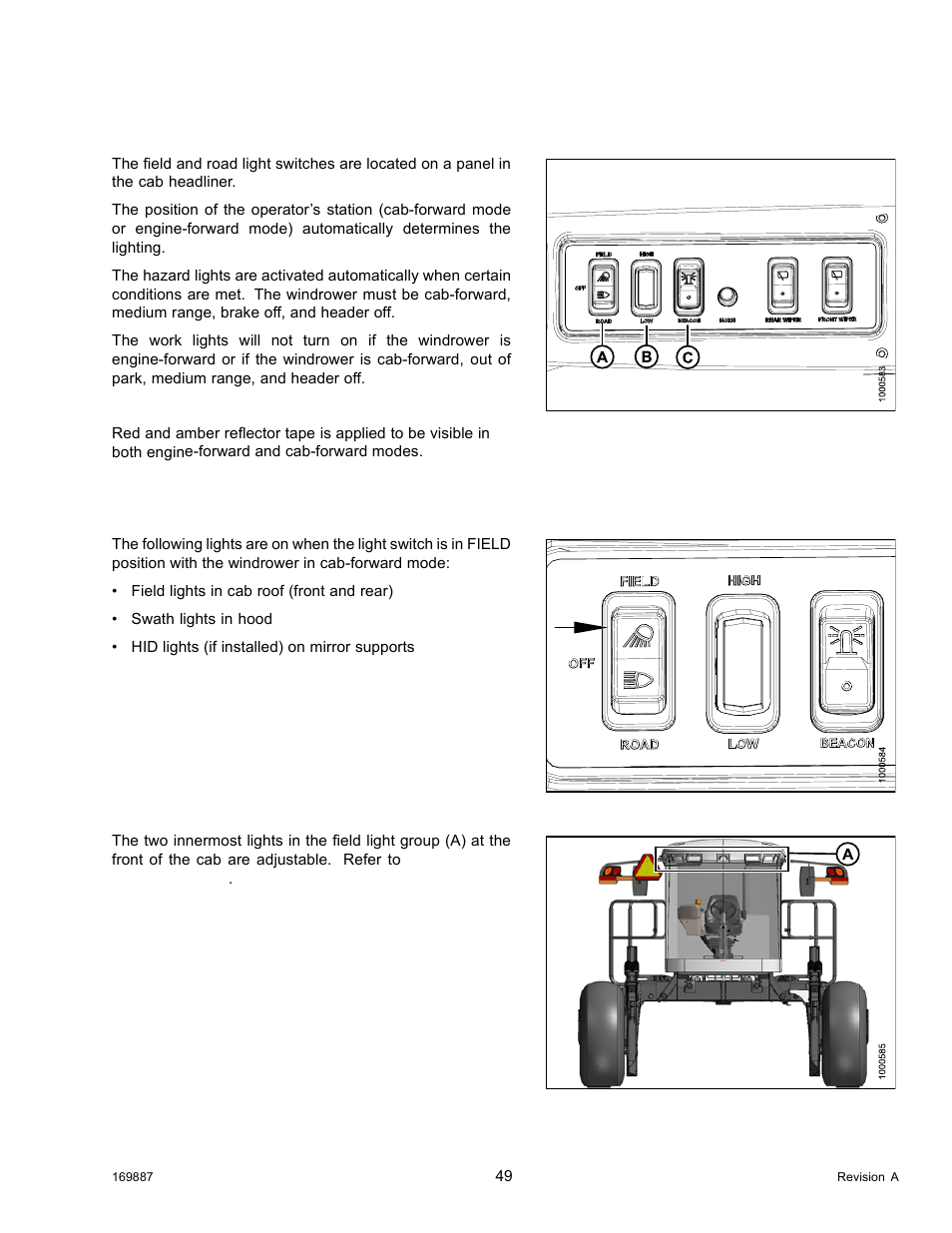 7lighting, 1cab-forward lighting: field, Lighting | Cab-forward lighting: field, 7 lighting, 1 cab-forward lighting: field | MacDon M205 Operators Manual User Manual | Page 65 / 482