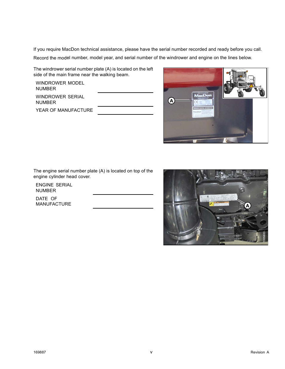 Serial number | MacDon M205 Operators Manual User Manual | Page 7 / 482