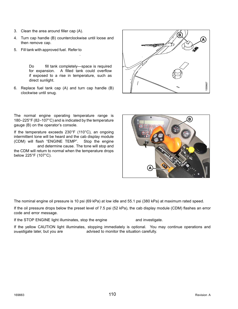 Engine temperature, Engine oil pressure, Engine temperature engine oil pressure | MacDon M155 Operators Manual User Manual | Page 126 / 458