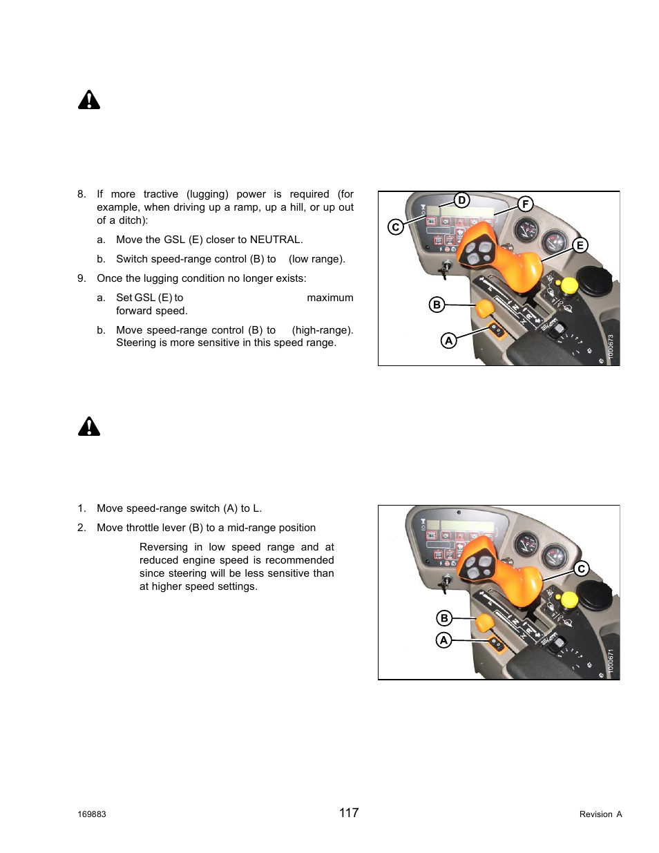 Driving in reverse in engine-forward mode, Caution, Warning | MacDon M155 Operators Manual User Manual | Page 133 / 458