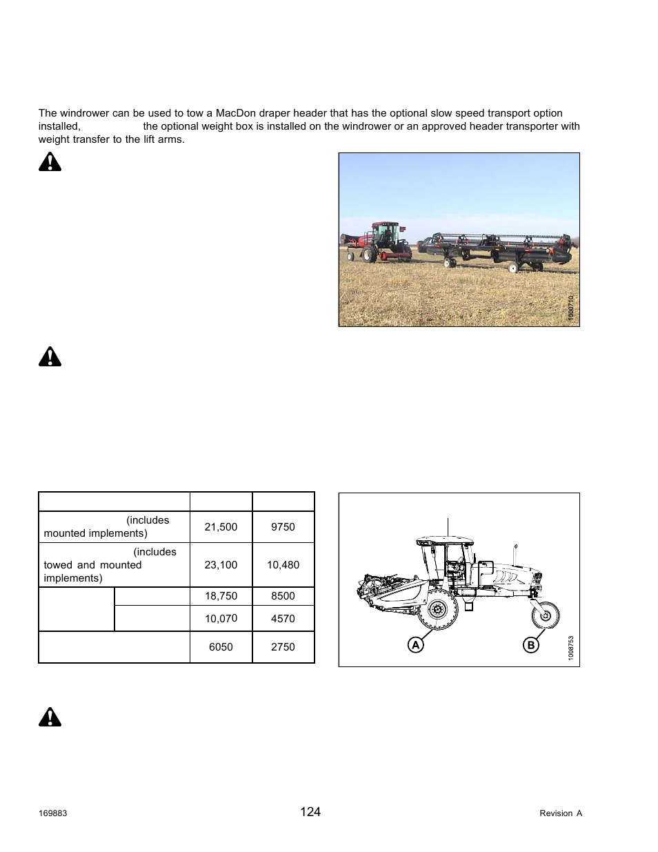 Towing header with windrower, Converting from field to transport mode, Towing | Towing header with, Warning, Caution, Danger | MacDon M155 Operators Manual User Manual | Page 140 / 458