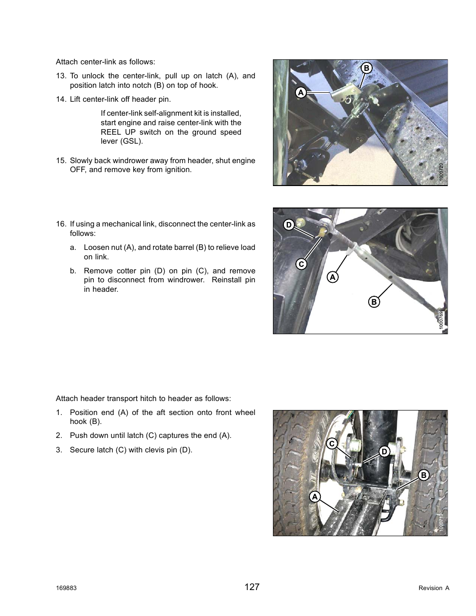 Attaching header transport hitch to header, Operation | MacDon M155 Operators Manual User Manual | Page 143 / 458