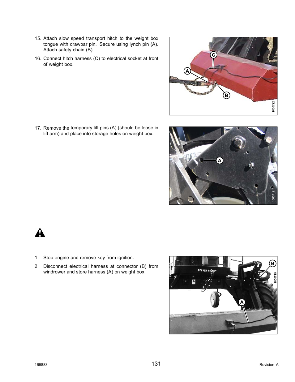 Converting from transport mode to field operation, Danger | MacDon M155 Operators Manual User Manual | Page 147 / 458