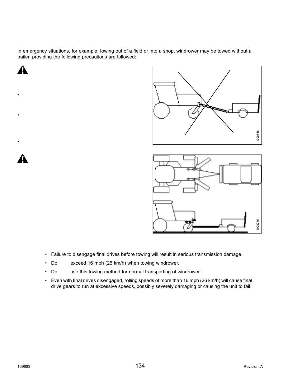 Towing the windrower (emergency), Warning | MacDon M155 Operators Manual User Manual | Page 150 / 458