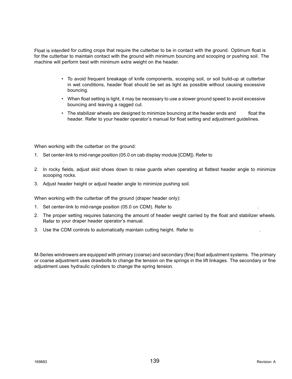 2header float, Float operating guidelines, Checking float | Header float, Float operating guidelines checking float, 2 header float | MacDon M155 Operators Manual User Manual | Page 155 / 458