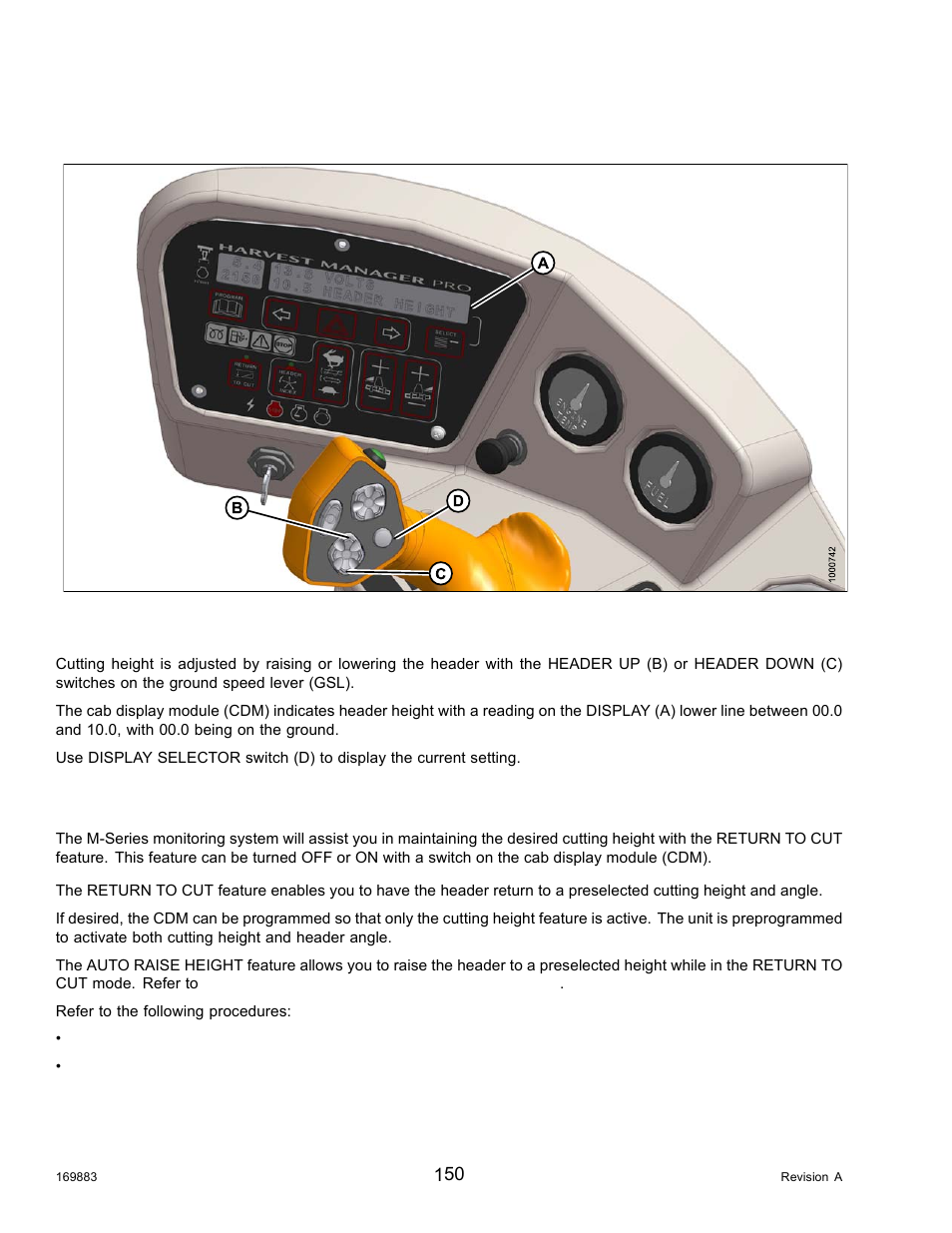 6cutting height, Return to cut, Cutting height | 6 cutting height | MacDon M155 Operators Manual User Manual | Page 166 / 458