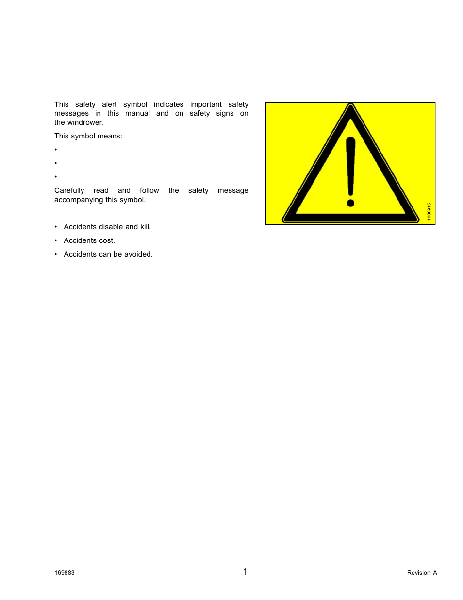 1safety, 1safety alert symbols, Safety | Safety alert symbols, 1 safety alert symbols | MacDon M155 Operators Manual User Manual | Page 17 / 458