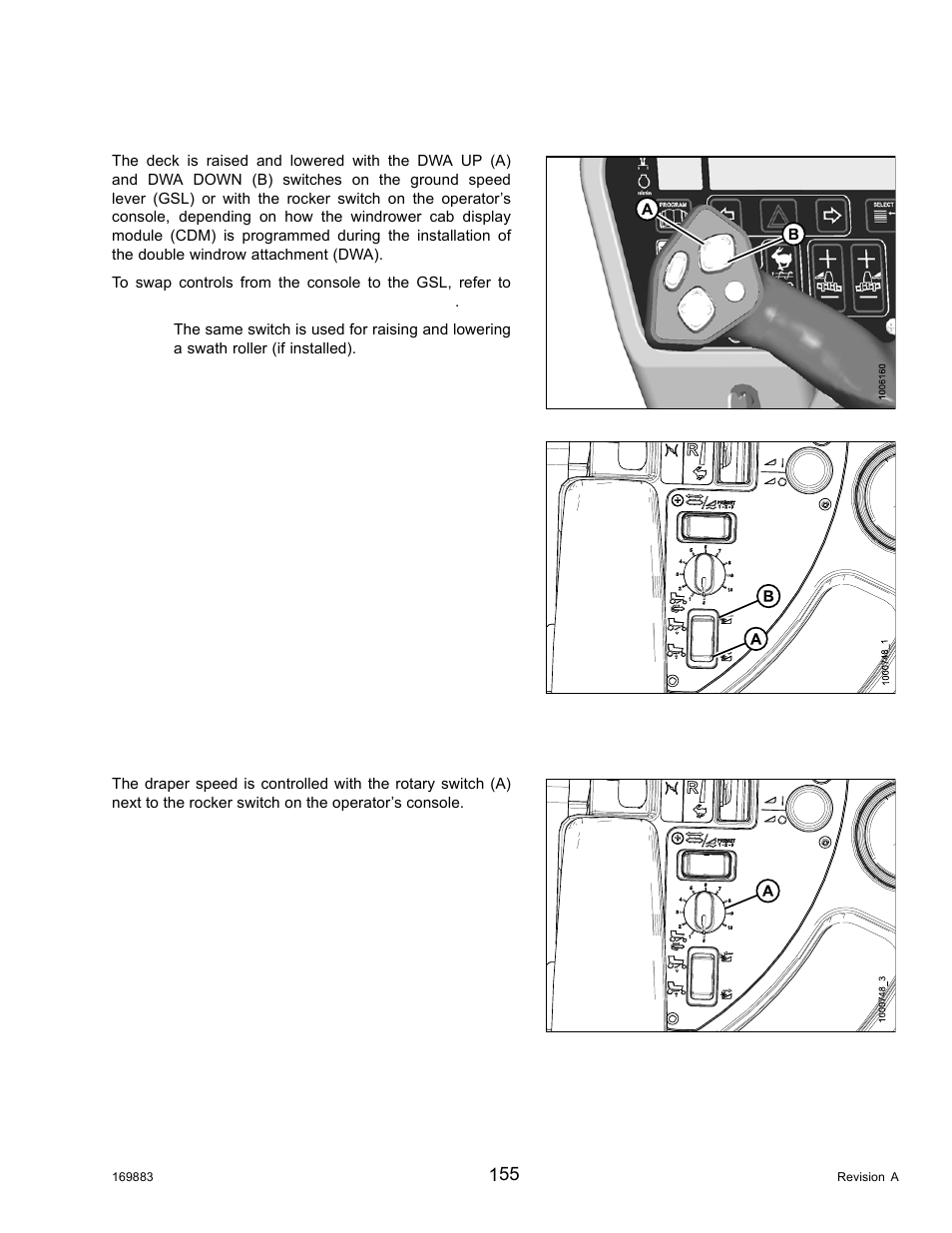 Double windrow attachment (dwa) deck position, Double windrow attachment (dwa) draper speed | MacDon M155 Operators Manual User Manual | Page 171 / 458