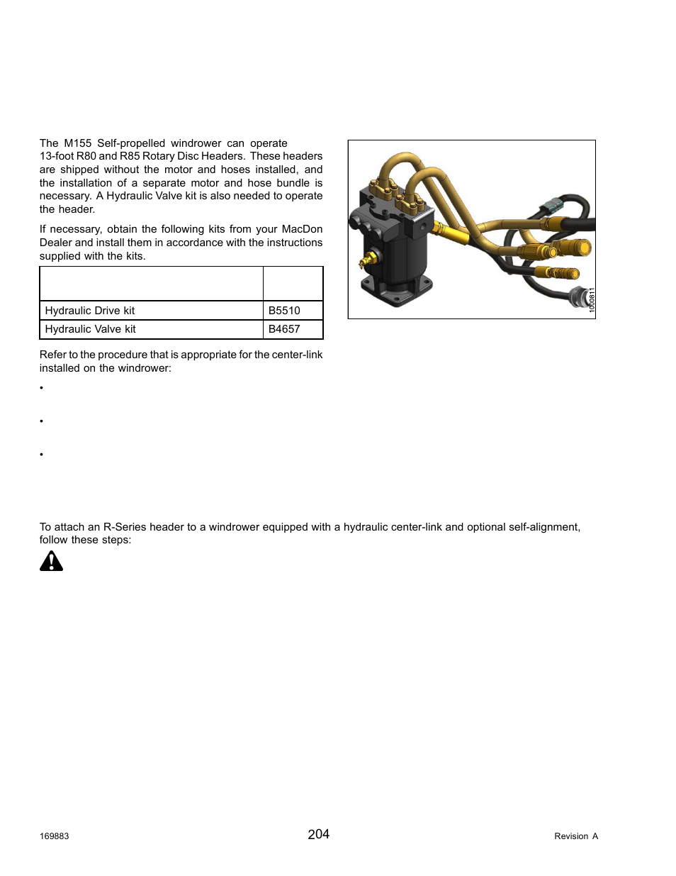 5attaching an r-series header, Attaching an r-series header, 5 attaching an r-series header | Danger | MacDon M155 Operators Manual User Manual | Page 220 / 458