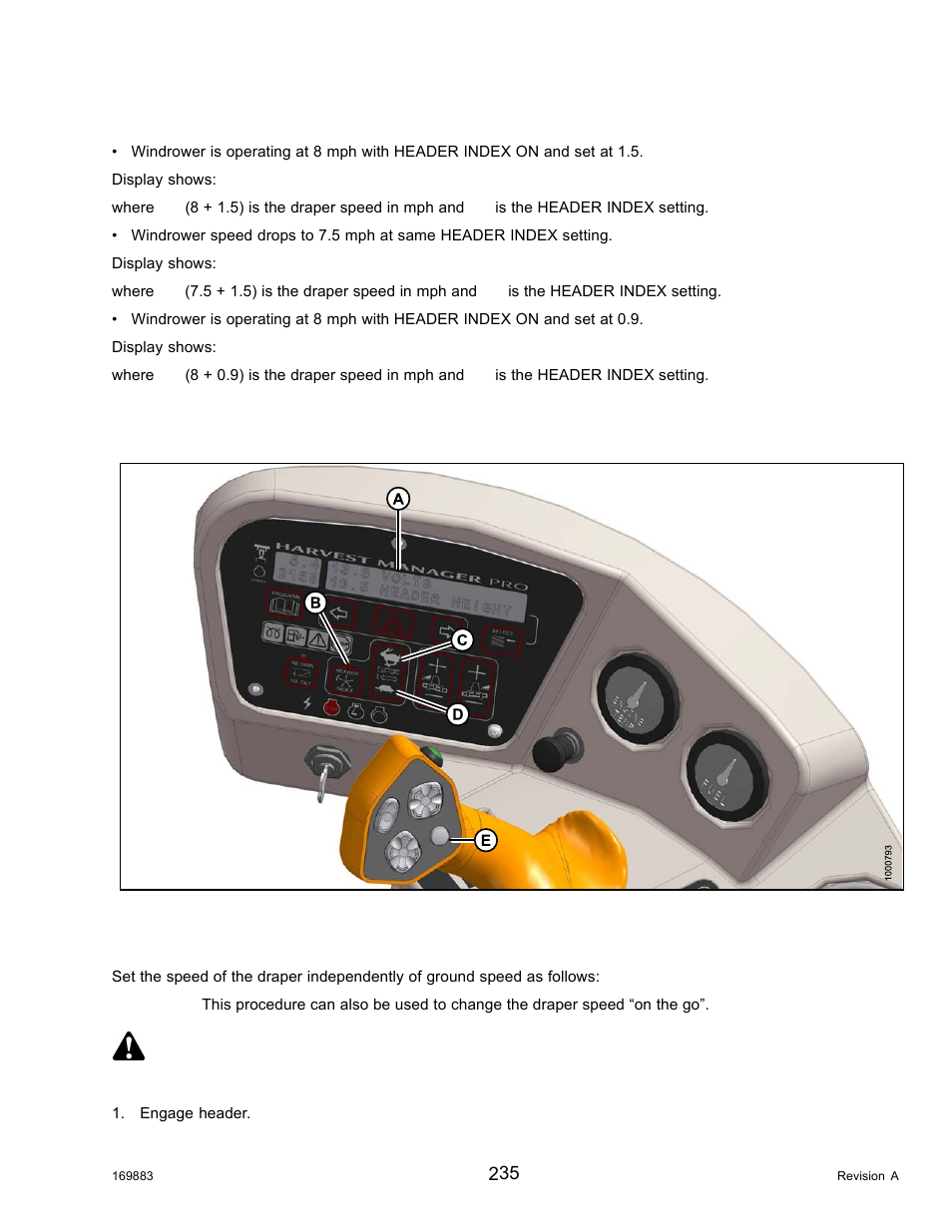 Setting draper speed independent of ground speed, Caution, Operation | MacDon M155 Operators Manual User Manual | Page 251 / 458