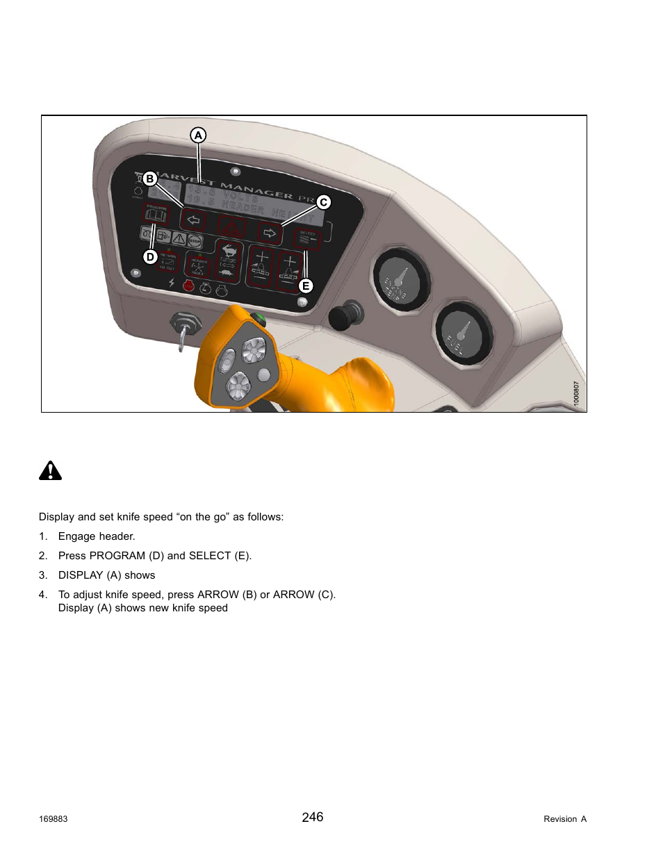 Setting knife speed “on the go, Caution, Operation setting knife speed “on the go | MacDon M155 Operators Manual User Manual | Page 262 / 458