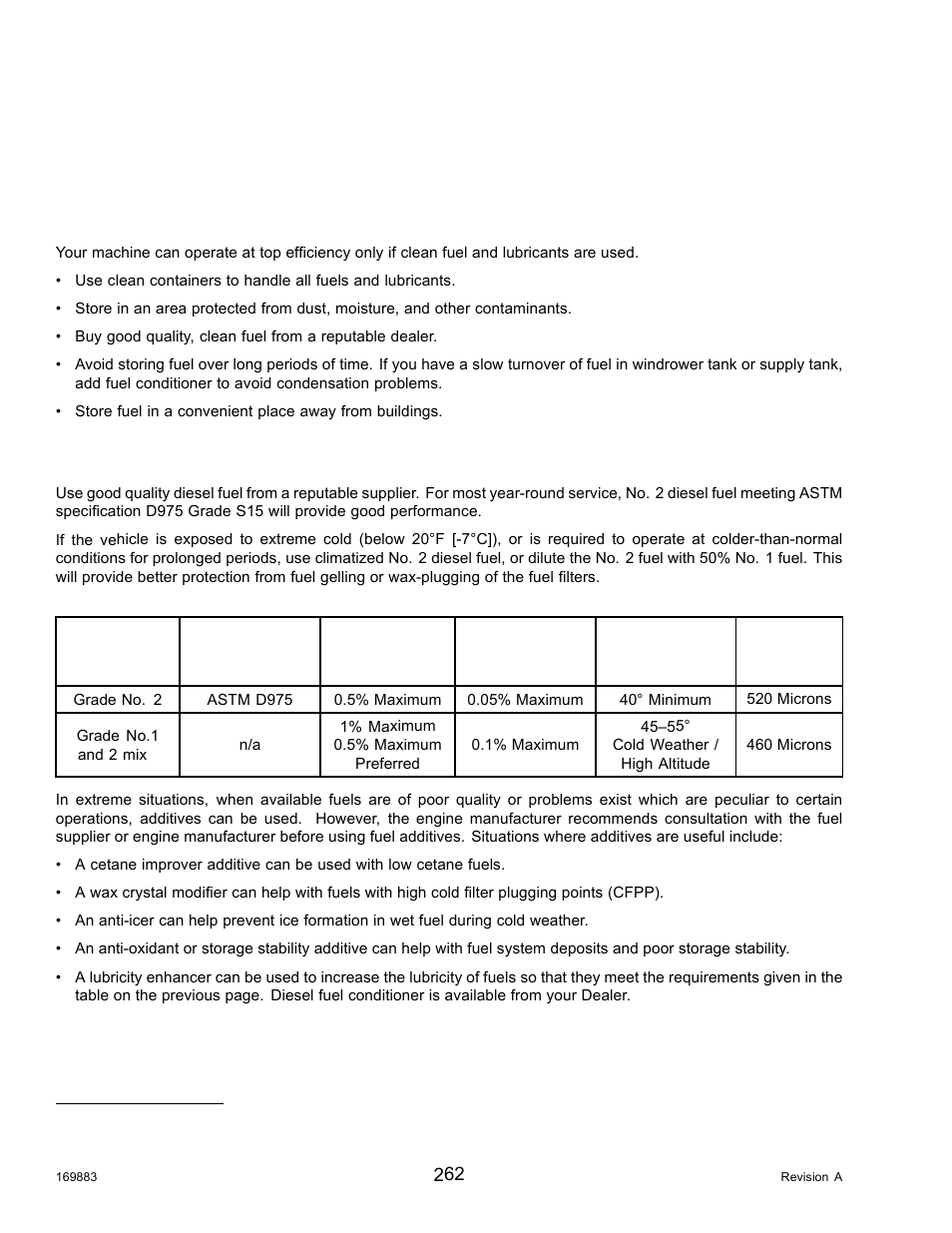 3maintenance specifications, 1recommended fuel, fluids, and lubricants, Storing lubricants and fluids | Fuel specifications, Table 5.14 fuel specification, Maintenance specifications, Recommended fuel, fluids, and lubricants, Storing lubricants and fluids fuel specifications, 3 maintenance specifications, 1 recommended fuel, fluids, and lubricants | MacDon M155 Operators Manual User Manual | Page 278 / 458