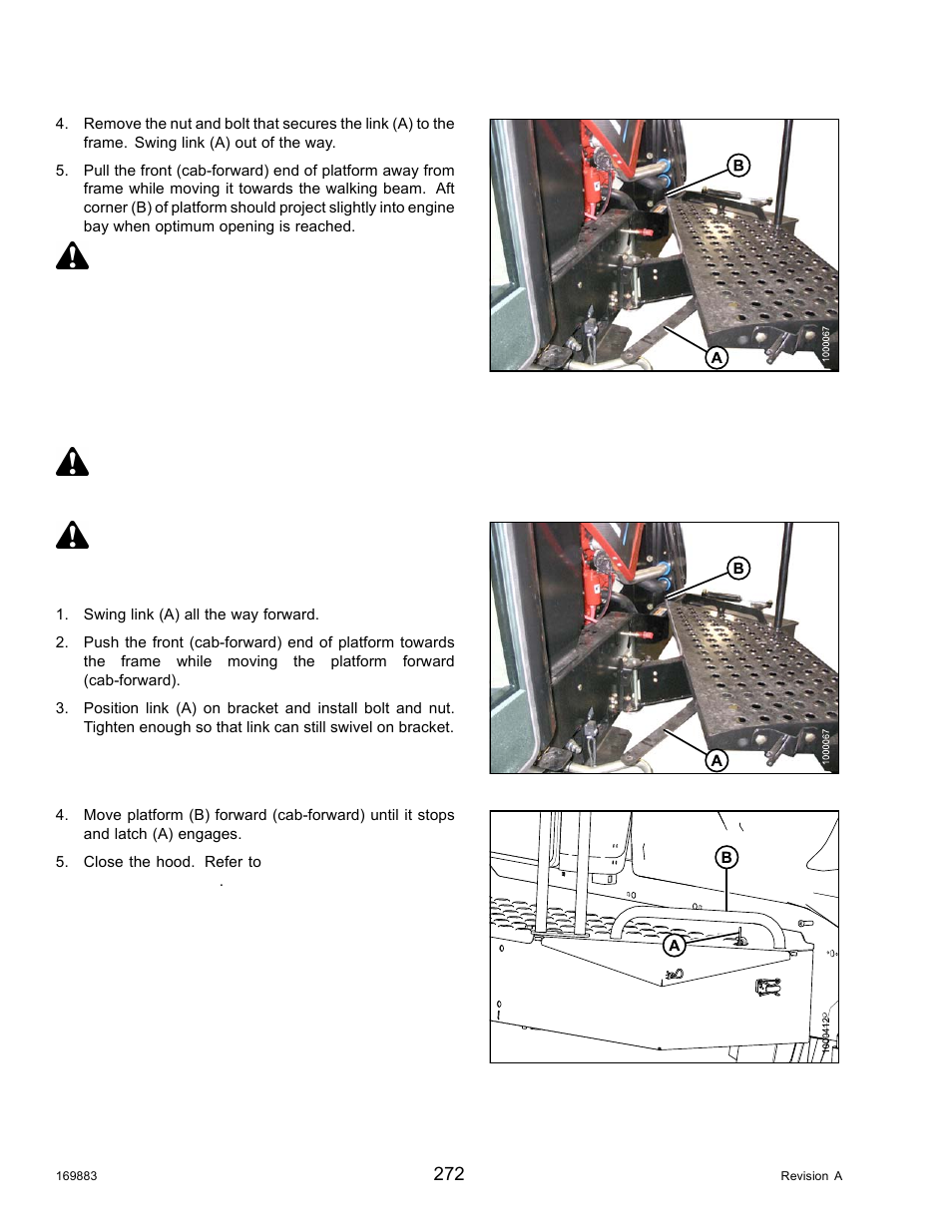 4closing platforms (major service position), Closing platforms (major service position), Caution | MacDon M155 Operators Manual User Manual | Page 288 / 458