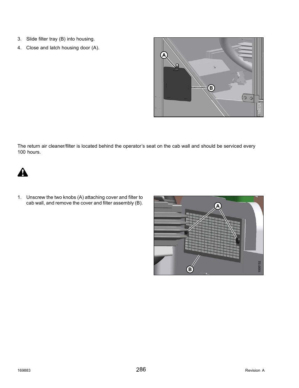 Return air cleaner/filter, Removing and installing return air filter/cleaner, Danger | MacDon M155 Operators Manual User Manual | Page 302 / 458