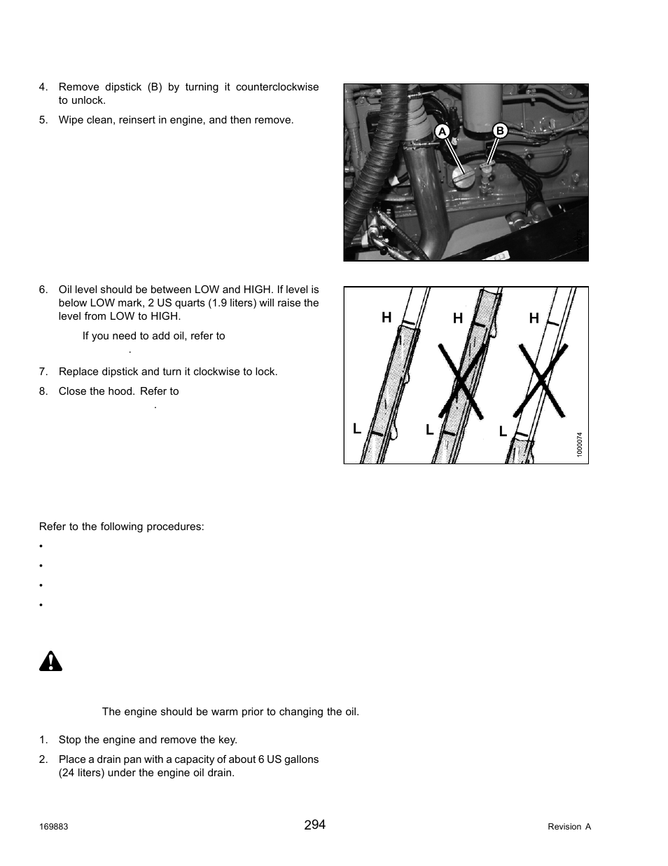 Changing engine oil, Draining engine oil, Danger | MacDon M155 Operators Manual User Manual | Page 310 / 458