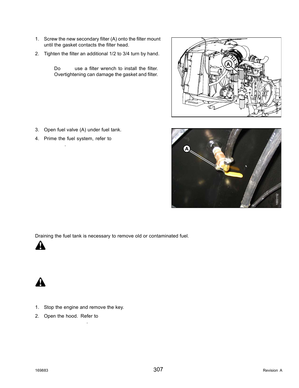 Draining fuel tank, Warning, Danger | MacDon M155 Operators Manual User Manual | Page 323 / 458