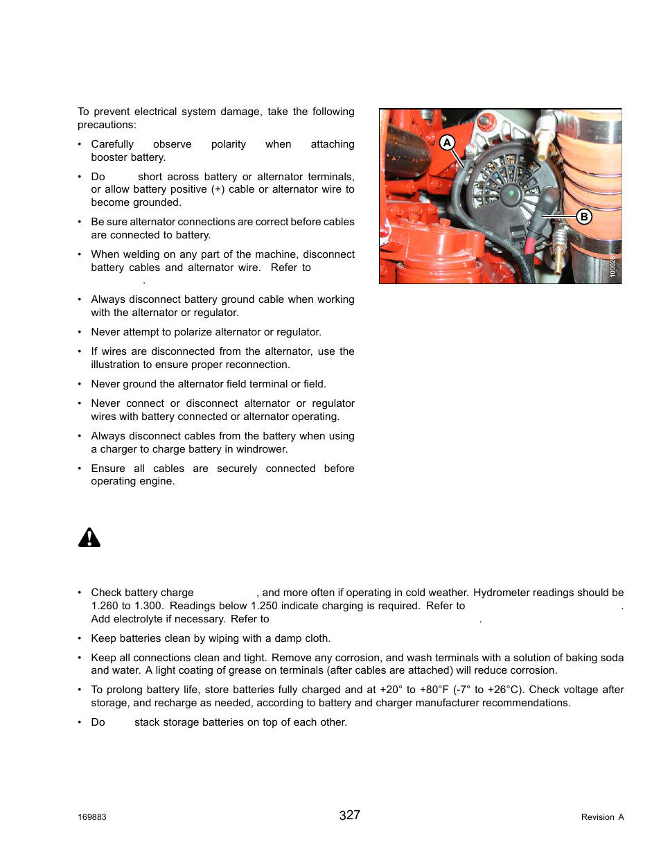 Preventing electrical system damage, Maintaining the battery, Caution | MacDon M155 Operators Manual User Manual | Page 343 / 458