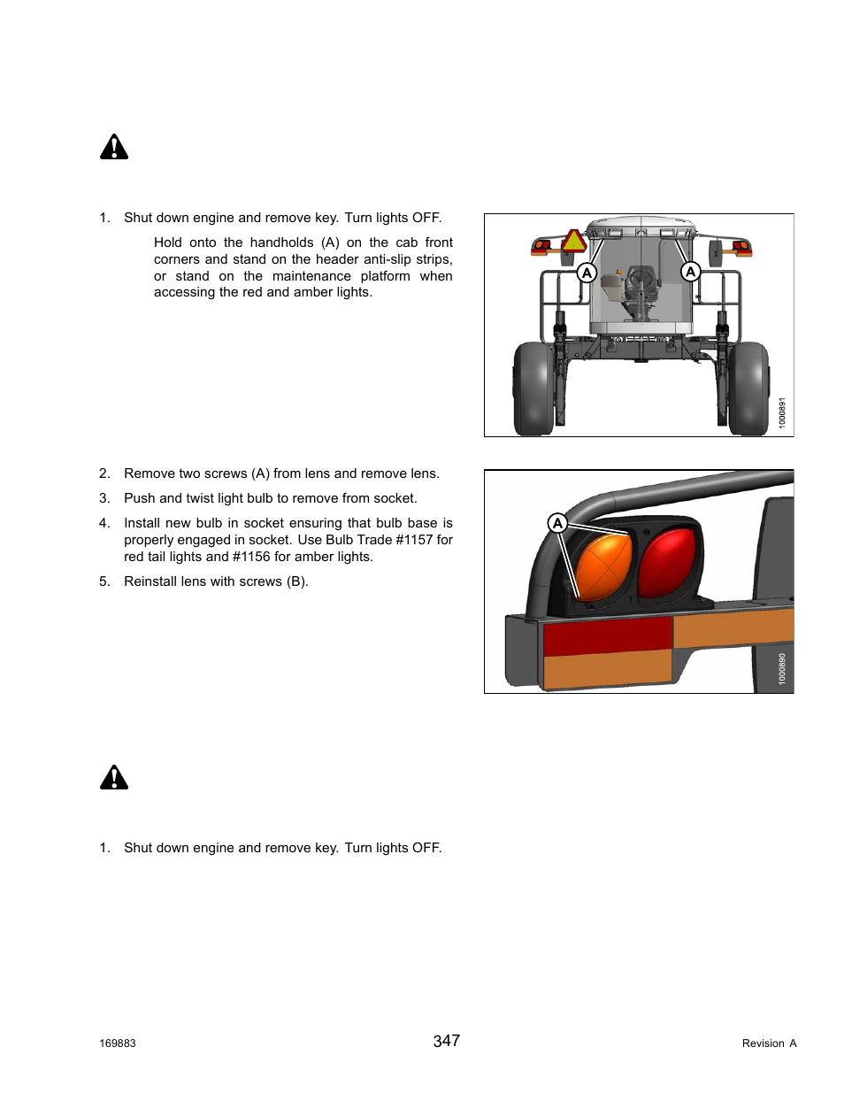 Red and amber lights, Red tail lights (if installed), Danger | MacDon M155 Operators Manual User Manual | Page 363 / 458