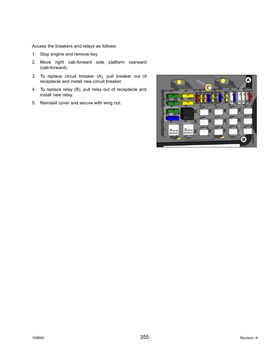 Replacing circuit breakers and relays | MacDon M155 Operators Manual User Manual | Page 371 / 458