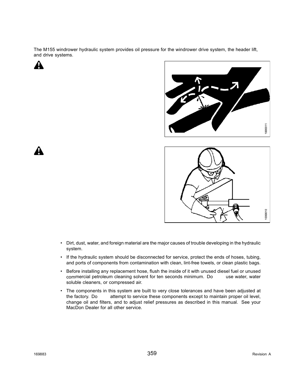 9hydraulic system, Hydraulic system, 9 hydraulic system | Warning | MacDon M155 Operators Manual User Manual | Page 375 / 458