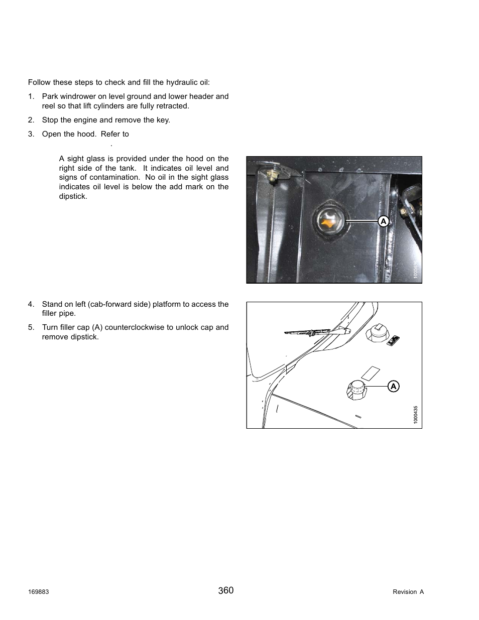 Checking and filling hydraulic oil | MacDon M155 Operators Manual User Manual | Page 376 / 458