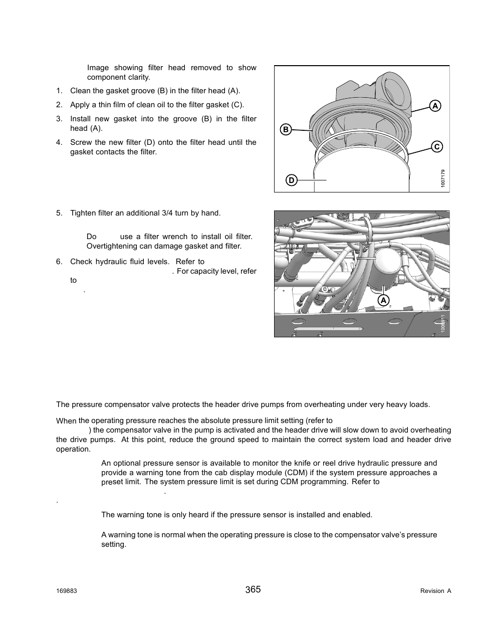 Header and reel hydraulics, Pressure compensator valve | MacDon M155 Operators Manual User Manual | Page 381 / 458