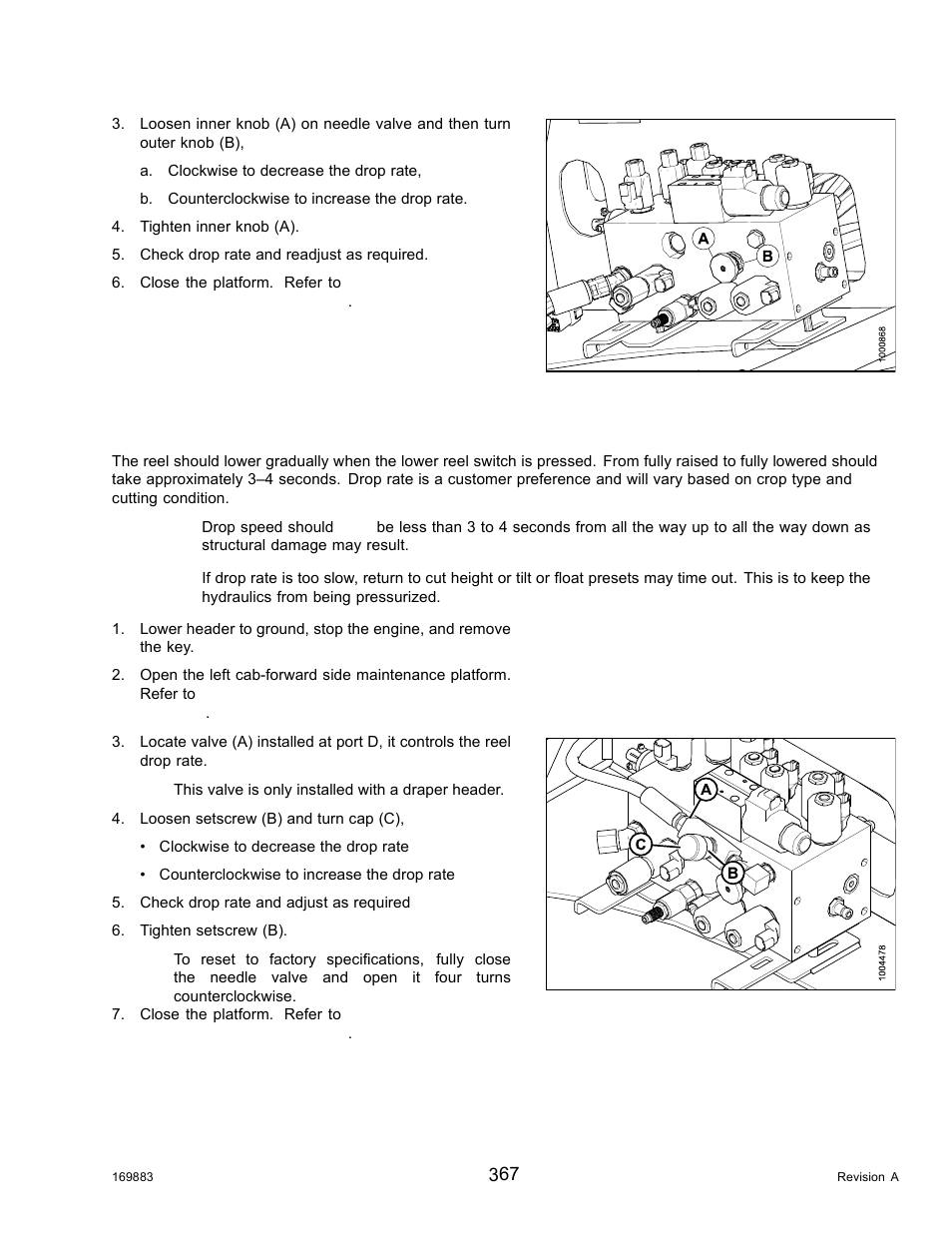 Adjusting reel drop rate | MacDon M155 Operators Manual User Manual | Page 383 / 458