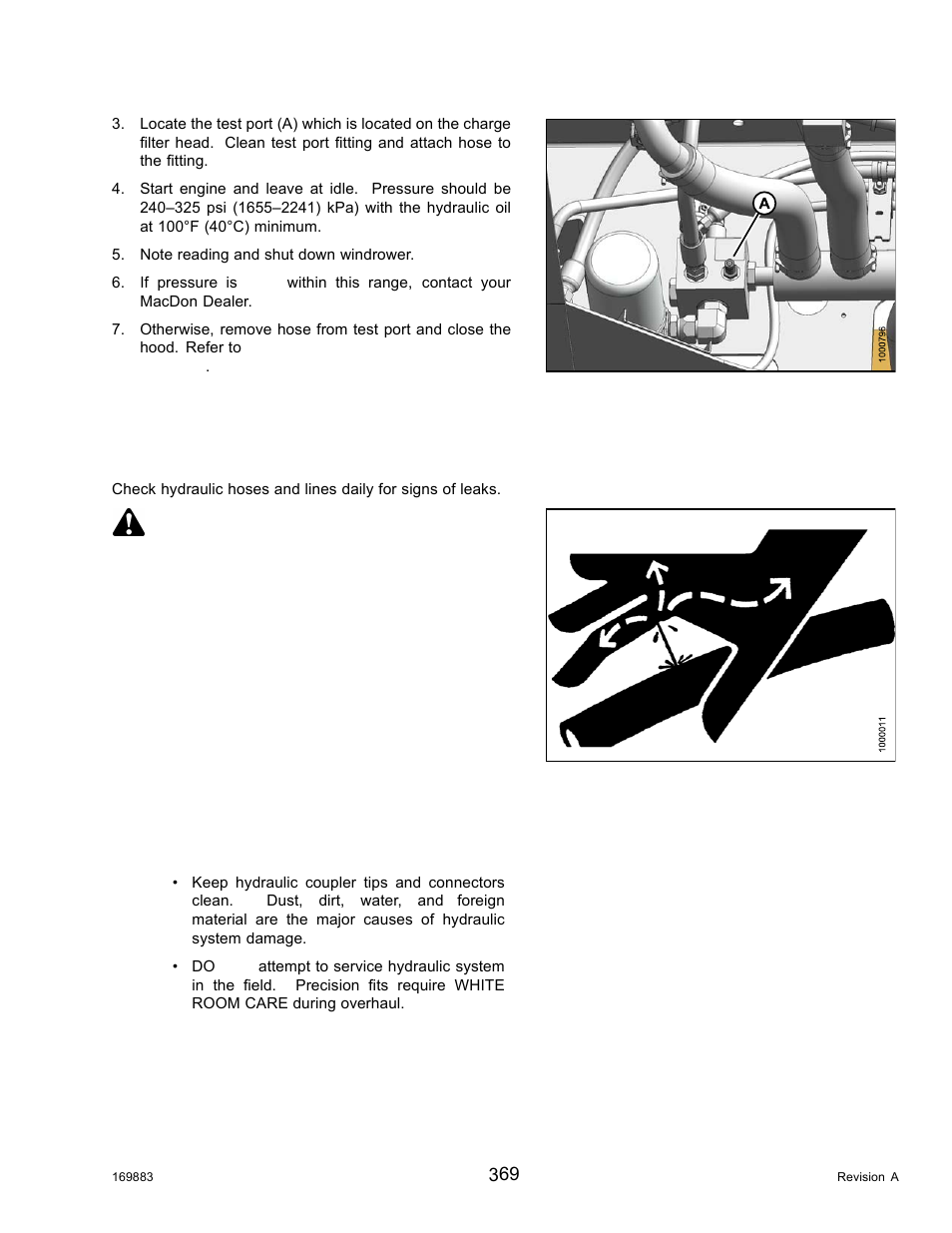 Hoses and lines, Warning | MacDon M155 Operators Manual User Manual | Page 385 / 458