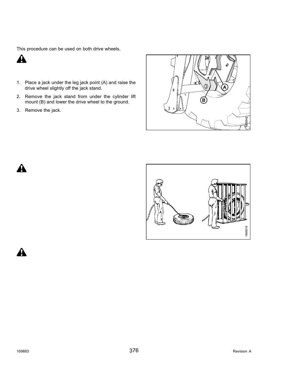 Lowering drive wheel, Caster wheel, Inflating caster tire | Caution, Danger | MacDon M155 Operators Manual User Manual | Page 392 / 458