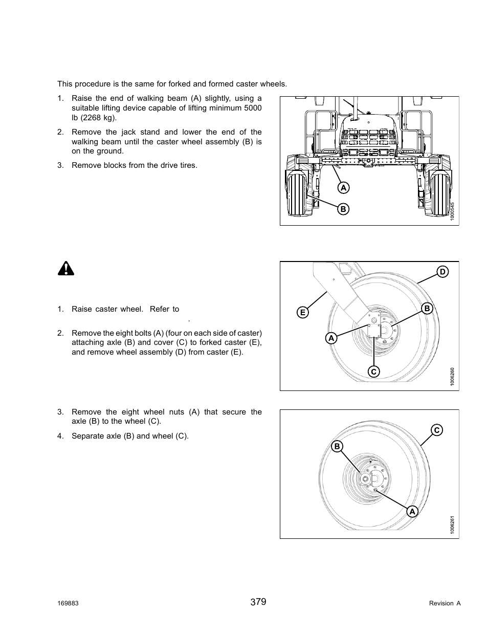 Lowering caster wheel (formed and forked), Removing forked caster wheel, Caution | MacDon M155 Operators Manual User Manual | Page 395 / 458