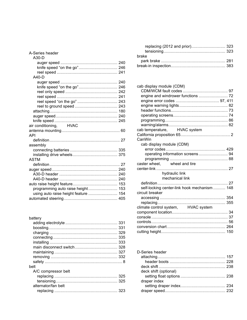 Index | MacDon M155 Operators Manual User Manual | Page 449 / 458