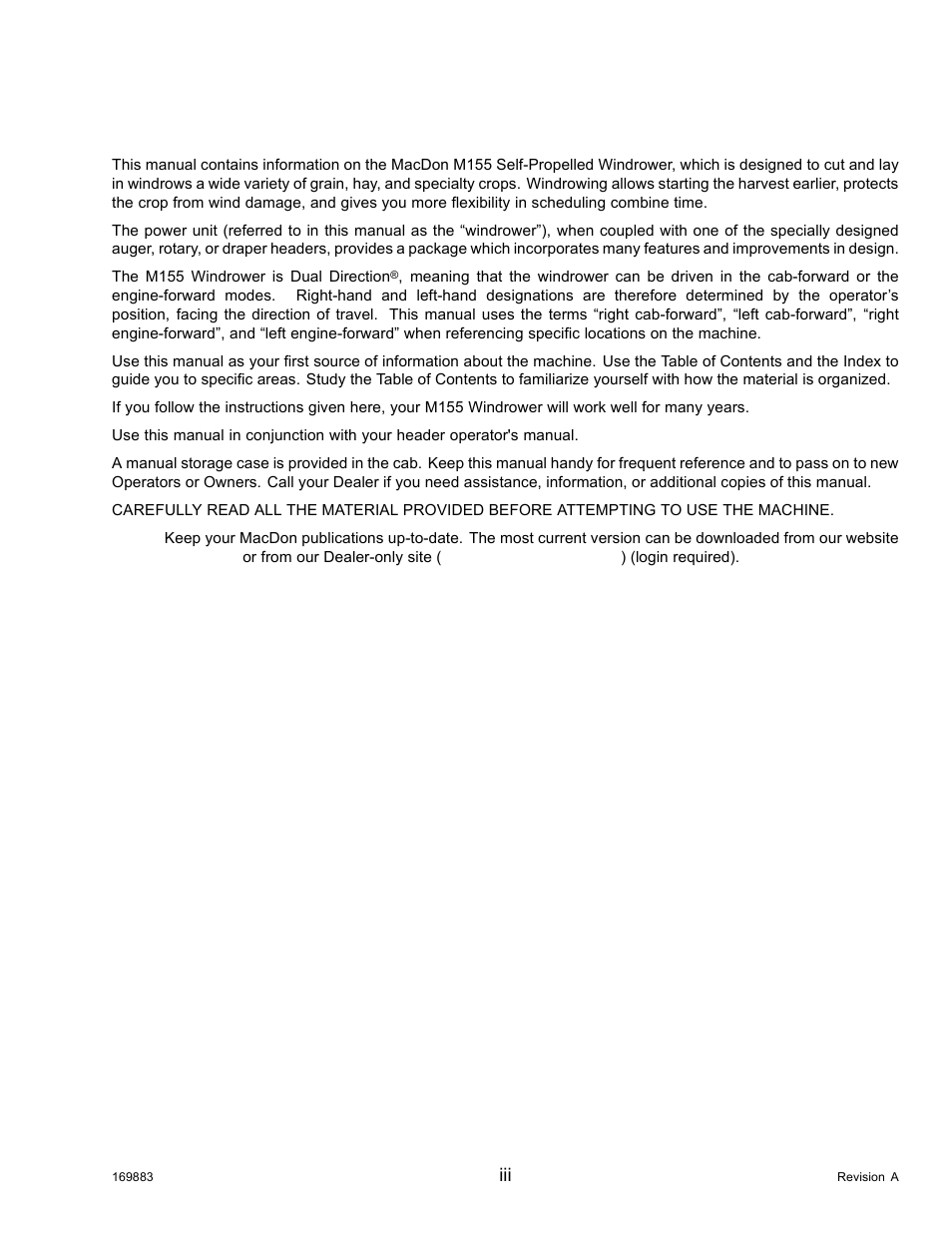 Introduction | MacDon M155 Operators Manual User Manual | Page 5 / 458
