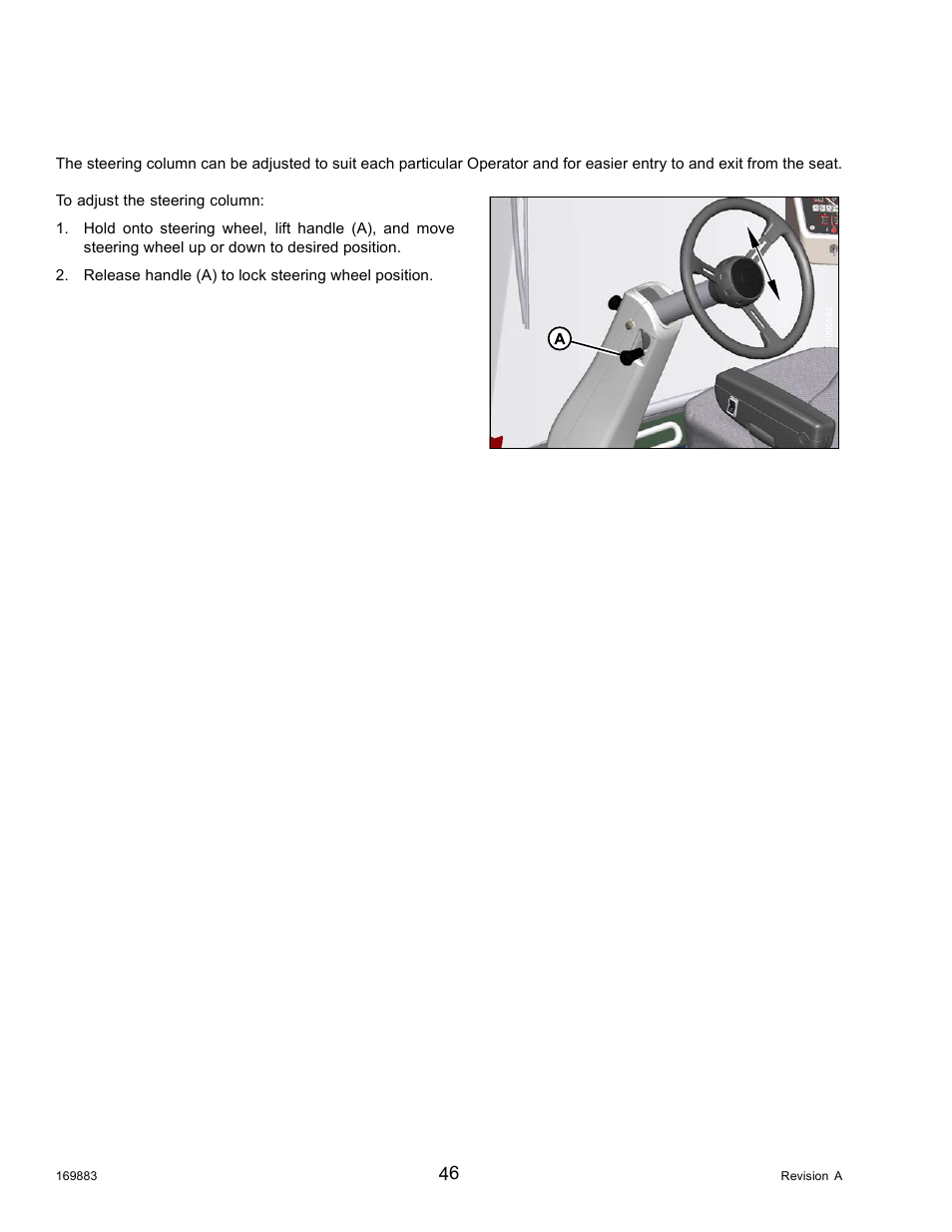 6steering column adjustment, Steering column adjustment, 6 steering column adjustment | MacDon M155 Operators Manual User Manual | Page 62 / 458